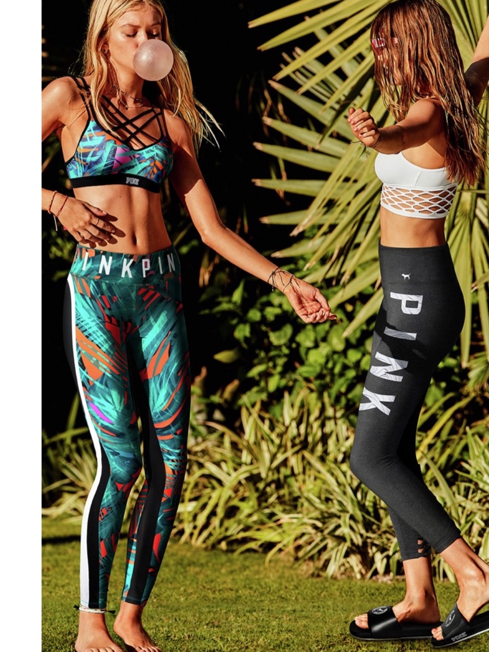 PINK logo cotton Fern Black color block Side-Panel Leggings